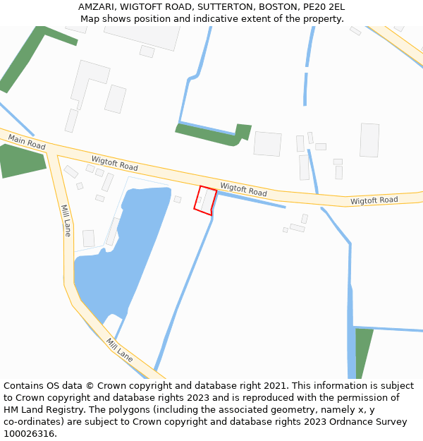 AMZARI, WIGTOFT ROAD, SUTTERTON, BOSTON, PE20 2EL: Location map and indicative extent of plot