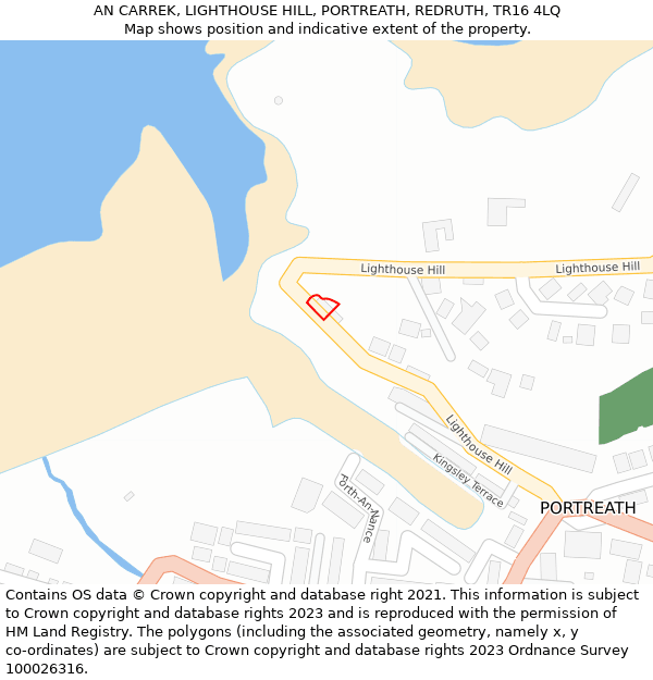 AN CARREK, LIGHTHOUSE HILL, PORTREATH, REDRUTH, TR16 4LQ: Location map and indicative extent of plot