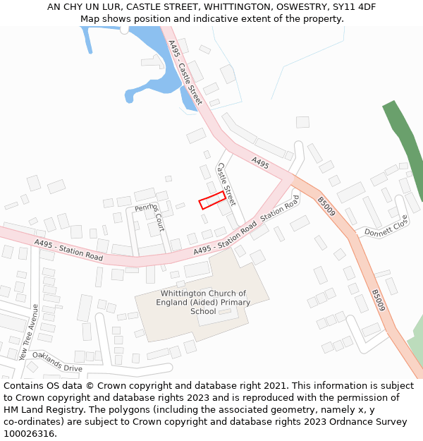 AN CHY UN LUR, CASTLE STREET, WHITTINGTON, OSWESTRY, SY11 4DF: Location map and indicative extent of plot