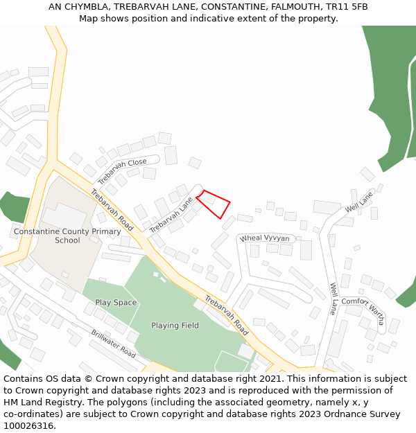 AN CHYMBLA, TREBARVAH LANE, CONSTANTINE, FALMOUTH, TR11 5FB: Location map and indicative extent of plot