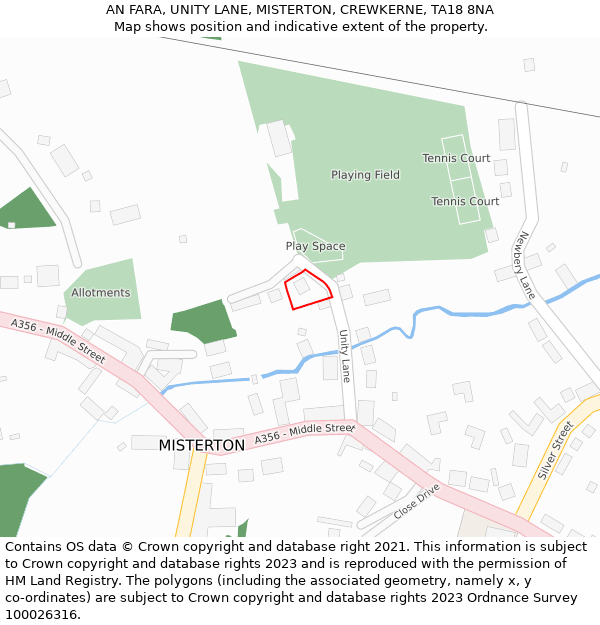 AN FARA, UNITY LANE, MISTERTON, CREWKERNE, TA18 8NA: Location map and indicative extent of plot