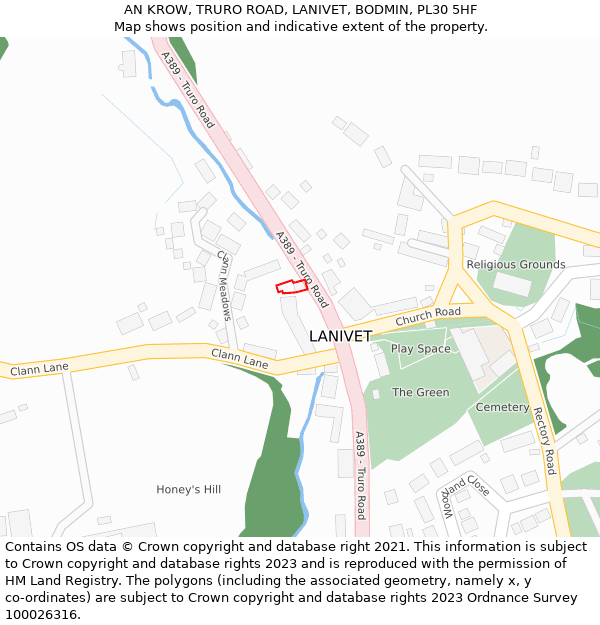 AN KROW, TRURO ROAD, LANIVET, BODMIN, PL30 5HF: Location map and indicative extent of plot