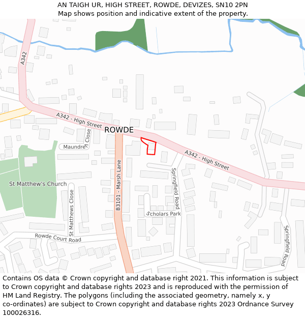 AN TAIGH UR, HIGH STREET, ROWDE, DEVIZES, SN10 2PN: Location map and indicative extent of plot