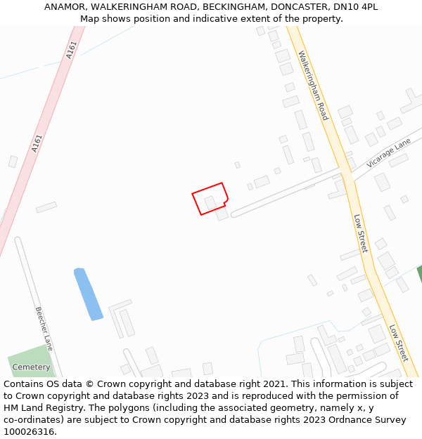 ANAMOR, WALKERINGHAM ROAD, BECKINGHAM, DONCASTER, DN10 4PL: Location map and indicative extent of plot