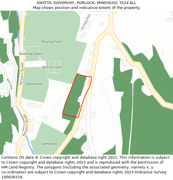 ANATTA, DOVERHAY, PORLOCK, MINEHEAD, TA24 8LL: Location map and indicative extent of plot