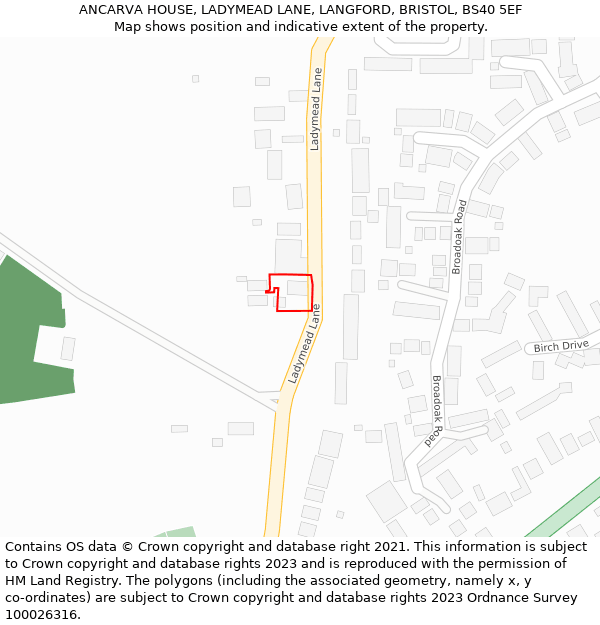 ANCARVA HOUSE, LADYMEAD LANE, LANGFORD, BRISTOL, BS40 5EF: Location map and indicative extent of plot