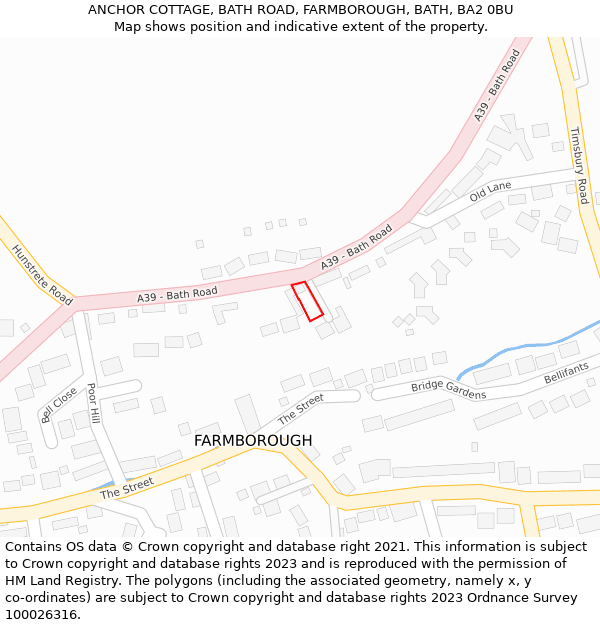 ANCHOR COTTAGE, BATH ROAD, FARMBOROUGH, BATH, BA2 0BU: Location map and indicative extent of plot