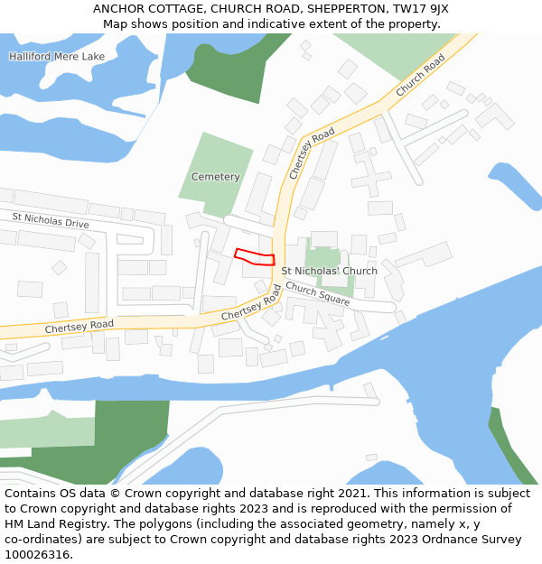 ANCHOR COTTAGE, CHURCH ROAD, SHEPPERTON, TW17 9JX: Location map and indicative extent of plot