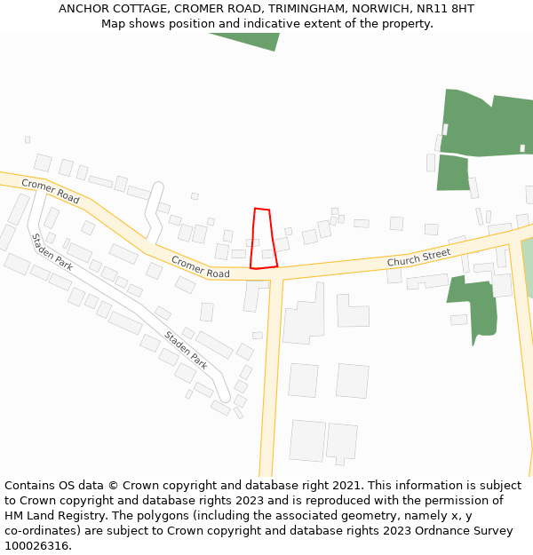 ANCHOR COTTAGE, CROMER ROAD, TRIMINGHAM, NORWICH, NR11 8HT: Location map and indicative extent of plot