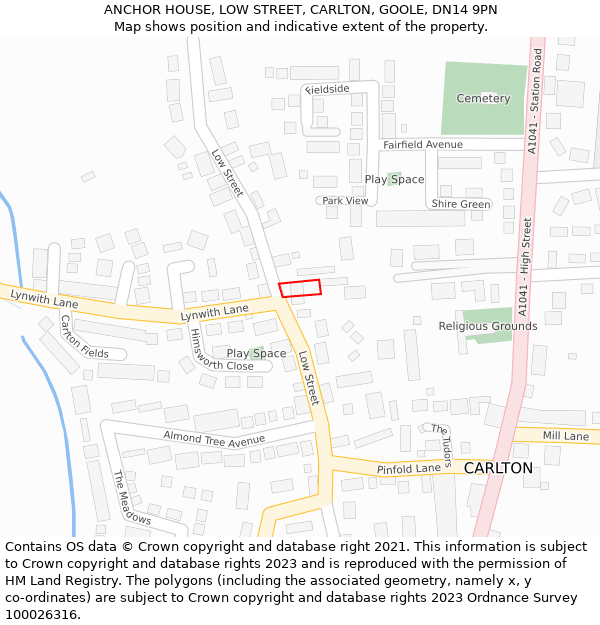 ANCHOR HOUSE, LOW STREET, CARLTON, GOOLE, DN14 9PN: Location map and indicative extent of plot