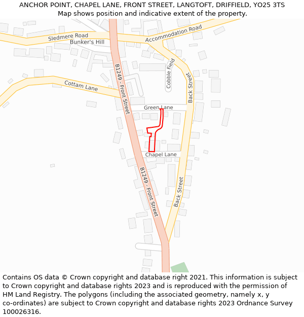 ANCHOR POINT, CHAPEL LANE, FRONT STREET, LANGTOFT, DRIFFIELD, YO25 3TS: Location map and indicative extent of plot