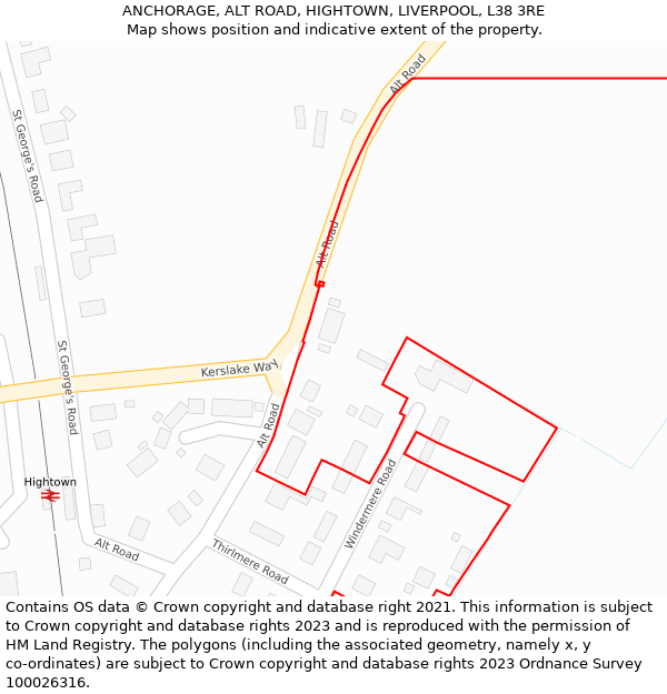ANCHORAGE, ALT ROAD, HIGHTOWN, LIVERPOOL, L38 3RE: Location map and indicative extent of plot