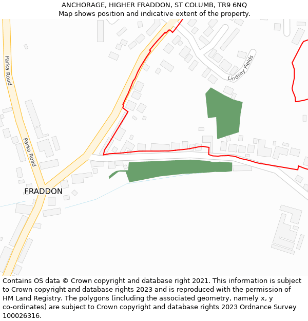 ANCHORAGE, HIGHER FRADDON, ST COLUMB, TR9 6NQ: Location map and indicative extent of plot