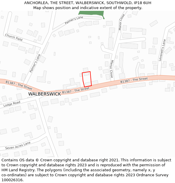 ANCHORLEA, THE STREET, WALBERSWICK, SOUTHWOLD, IP18 6UH: Location map and indicative extent of plot
