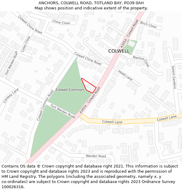 ANCHORS, COLWELL ROAD, TOTLAND BAY, PO39 0AH: Location map and indicative extent of plot