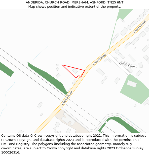 ANDERIDA, CHURCH ROAD, MERSHAM, ASHFORD, TN25 6NT: Location map and indicative extent of plot