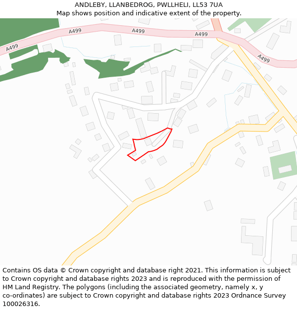 ANDLEBY, LLANBEDROG, PWLLHELI, LL53 7UA: Location map and indicative extent of plot