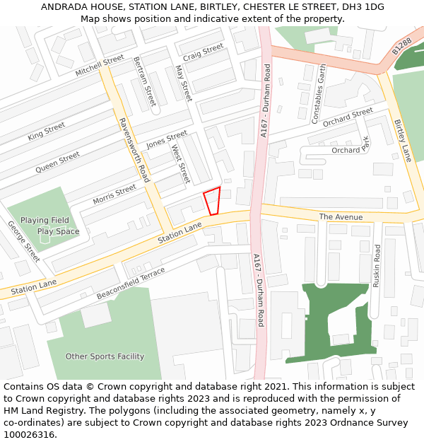 ANDRADA HOUSE, STATION LANE, BIRTLEY, CHESTER LE STREET, DH3 1DG: Location map and indicative extent of plot