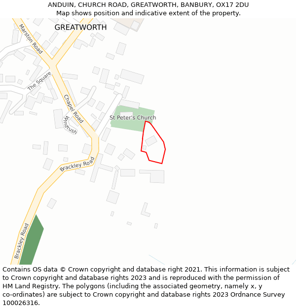 ANDUIN, CHURCH ROAD, GREATWORTH, BANBURY, OX17 2DU: Location map and indicative extent of plot