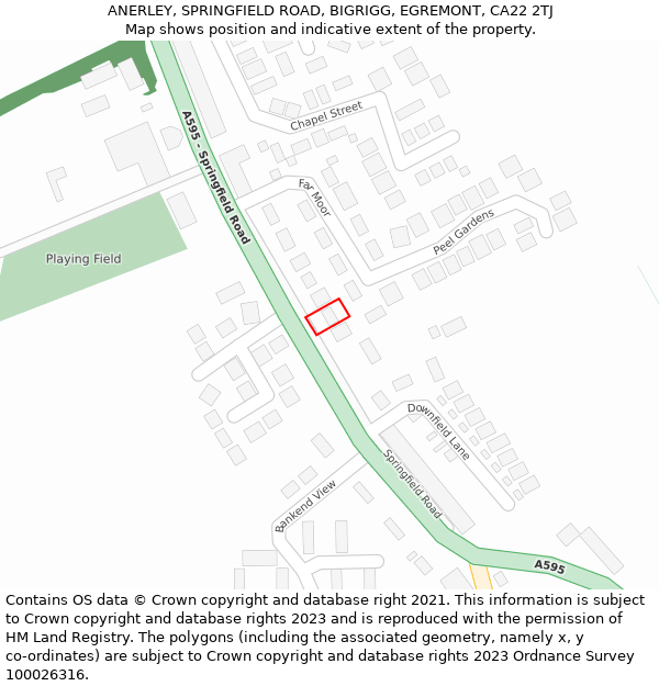 ANERLEY, SPRINGFIELD ROAD, BIGRIGG, EGREMONT, CA22 2TJ: Location map and indicative extent of plot