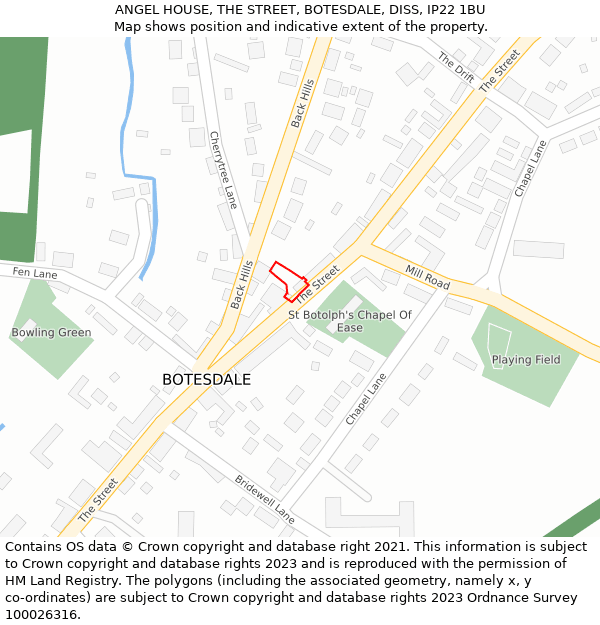 ANGEL HOUSE, THE STREET, BOTESDALE, DISS, IP22 1BU: Location map and indicative extent of plot