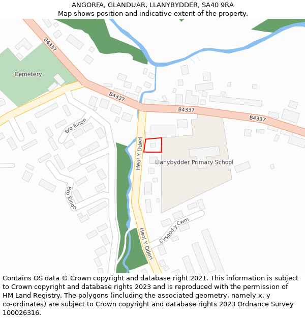 ANGORFA, GLANDUAR, LLANYBYDDER, SA40 9RA: Location map and indicative extent of plot