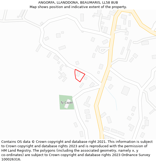 ANGORFA, LLANDDONA, BEAUMARIS, LL58 8UB: Location map and indicative extent of plot