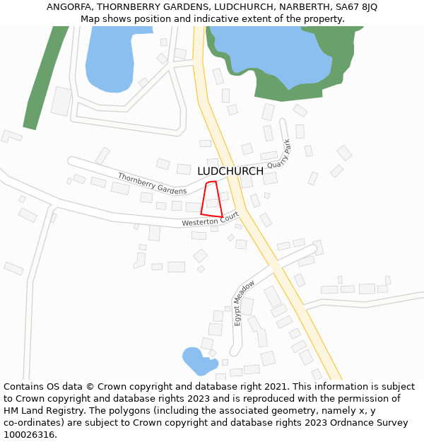 ANGORFA, THORNBERRY GARDENS, LUDCHURCH, NARBERTH, SA67 8JQ: Location map and indicative extent of plot