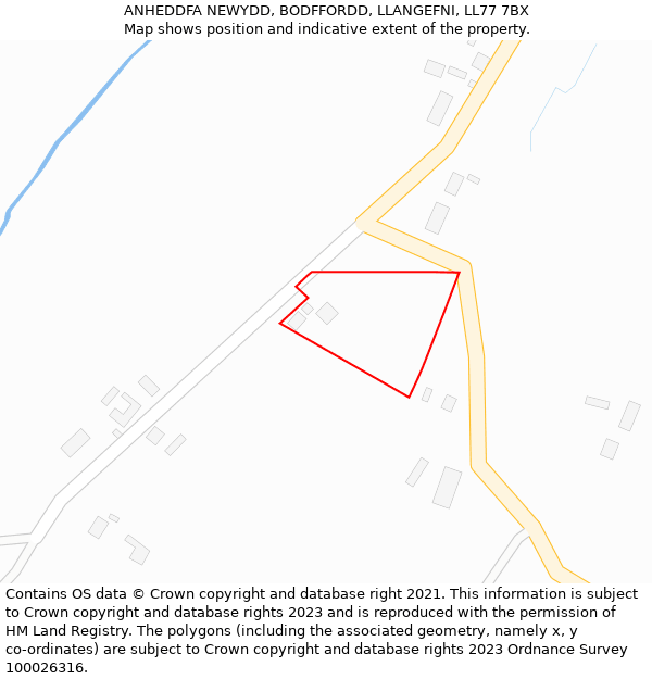 ANHEDDFA NEWYDD, BODFFORDD, LLANGEFNI, LL77 7BX: Location map and indicative extent of plot