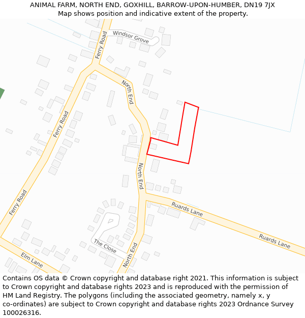 ANIMAL FARM, NORTH END, GOXHILL, BARROW-UPON-HUMBER, DN19 7JX: Location map and indicative extent of plot