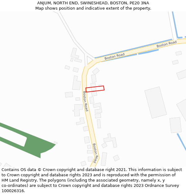 ANJUM, NORTH END, SWINESHEAD, BOSTON, PE20 3NA: Location map and indicative extent of plot