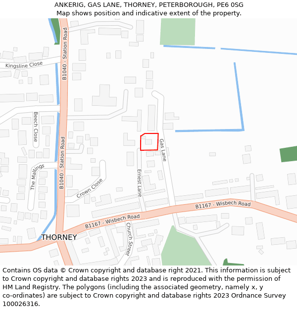 ANKERIG, GAS LANE, THORNEY, PETERBOROUGH, PE6 0SG: Location map and indicative extent of plot