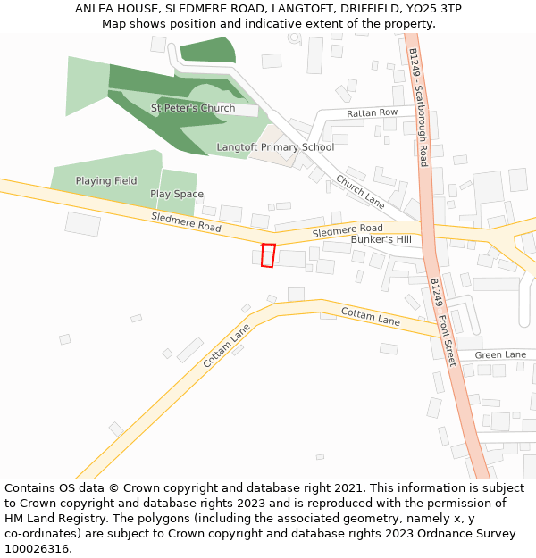 ANLEA HOUSE, SLEDMERE ROAD, LANGTOFT, DRIFFIELD, YO25 3TP: Location map and indicative extent of plot