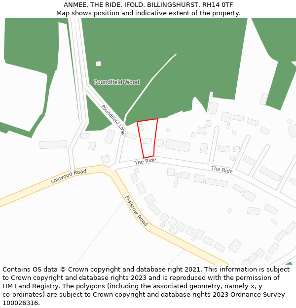 ANMEE, THE RIDE, IFOLD, BILLINGSHURST, RH14 0TF: Location map and indicative extent of plot