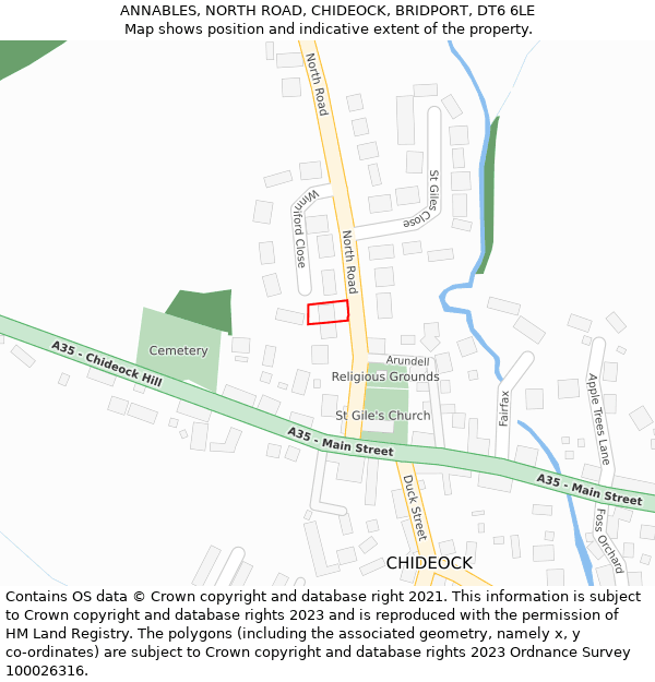 ANNABLES, NORTH ROAD, CHIDEOCK, BRIDPORT, DT6 6LE: Location map and indicative extent of plot