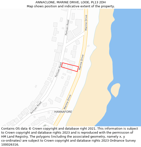 ANNACLONE, MARINE DRIVE, LOOE, PL13 2DH: Location map and indicative extent of plot