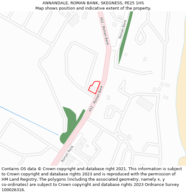 ANNANDALE, ROMAN BANK, SKEGNESS, PE25 1HS: Location map and indicative extent of plot