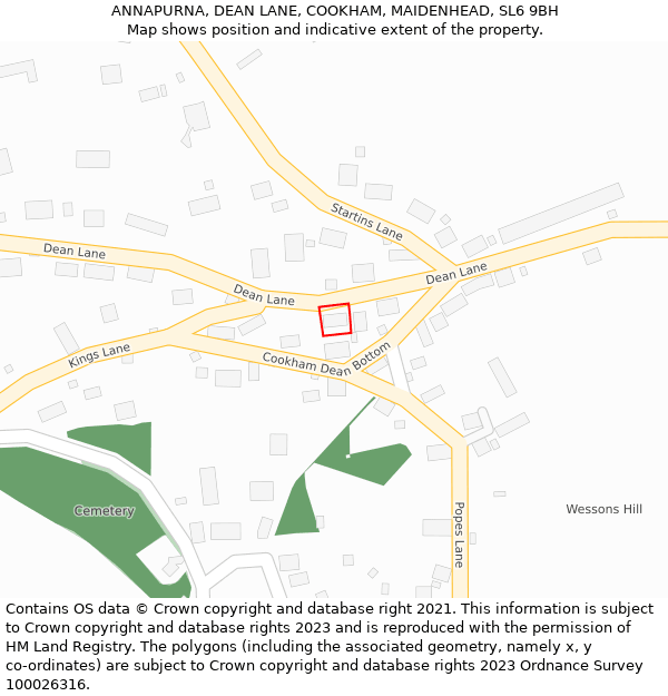 ANNAPURNA, DEAN LANE, COOKHAM, MAIDENHEAD, SL6 9BH: Location map and indicative extent of plot