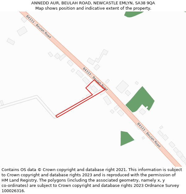 ANNEDD AUR, BEULAH ROAD, NEWCASTLE EMLYN, SA38 9QA: Location map and indicative extent of plot