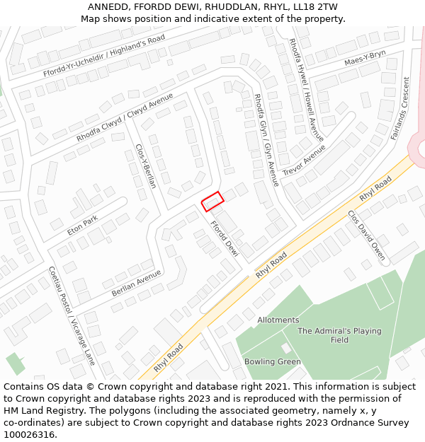 ANNEDD, FFORDD DEWI, RHUDDLAN, RHYL, LL18 2TW: Location map and indicative extent of plot