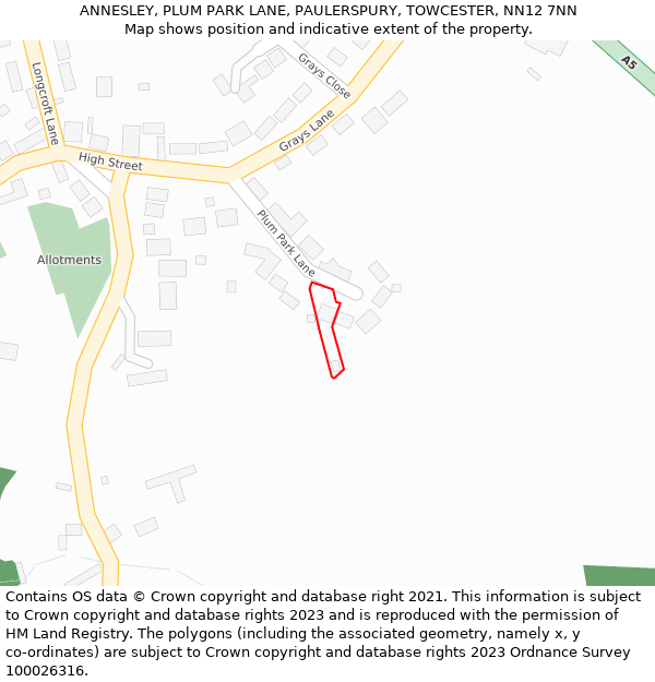 ANNESLEY, PLUM PARK LANE, PAULERSPURY, TOWCESTER, NN12 7NN: Location map and indicative extent of plot