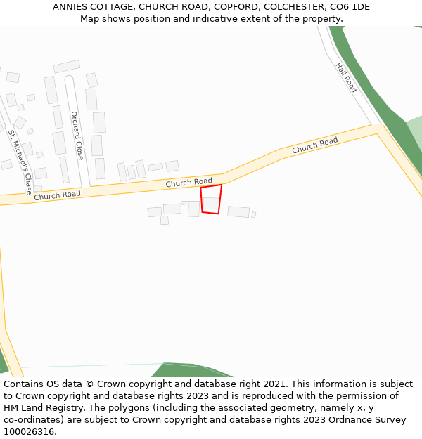 ANNIES COTTAGE, CHURCH ROAD, COPFORD, COLCHESTER, CO6 1DE: Location map and indicative extent of plot