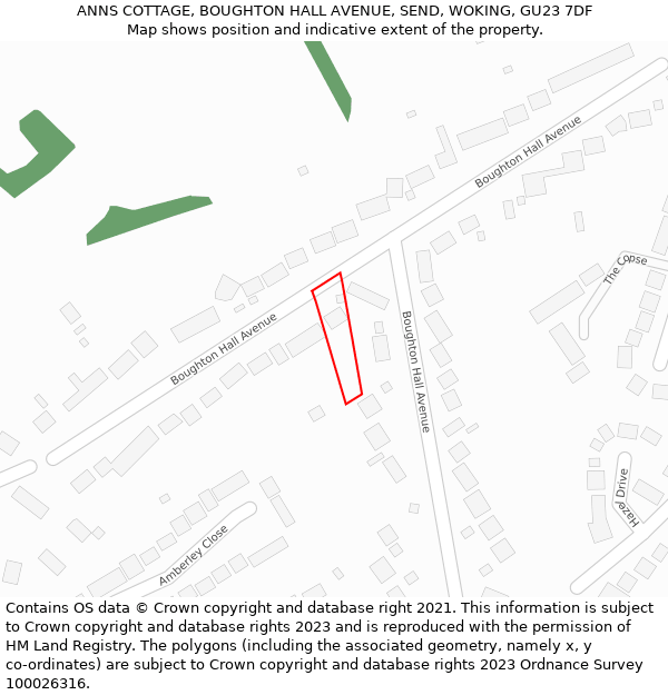 ANNS COTTAGE, BOUGHTON HALL AVENUE, SEND, WOKING, GU23 7DF: Location map and indicative extent of plot