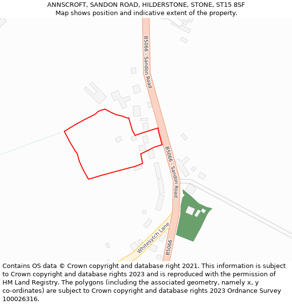 ANNSCROFT, SANDON ROAD, HILDERSTONE, STONE, ST15 8SF: Location map and indicative extent of plot