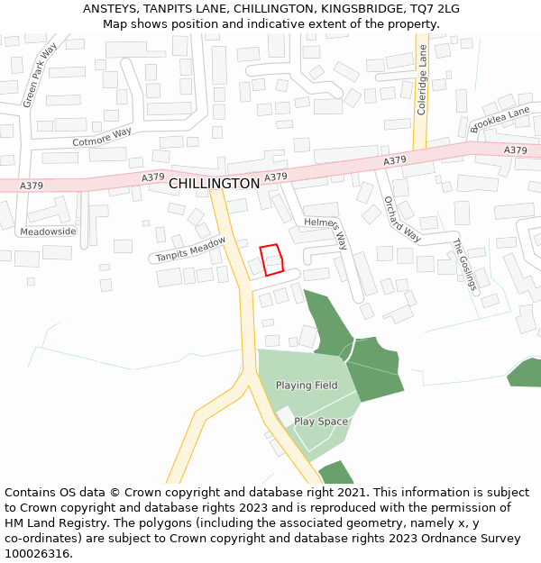 ANSTEYS, TANPITS LANE, CHILLINGTON, KINGSBRIDGE, TQ7 2LG: Location map and indicative extent of plot