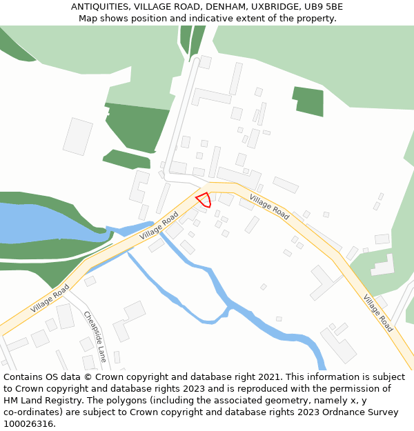 ANTIQUITIES, VILLAGE ROAD, DENHAM, UXBRIDGE, UB9 5BE: Location map and indicative extent of plot