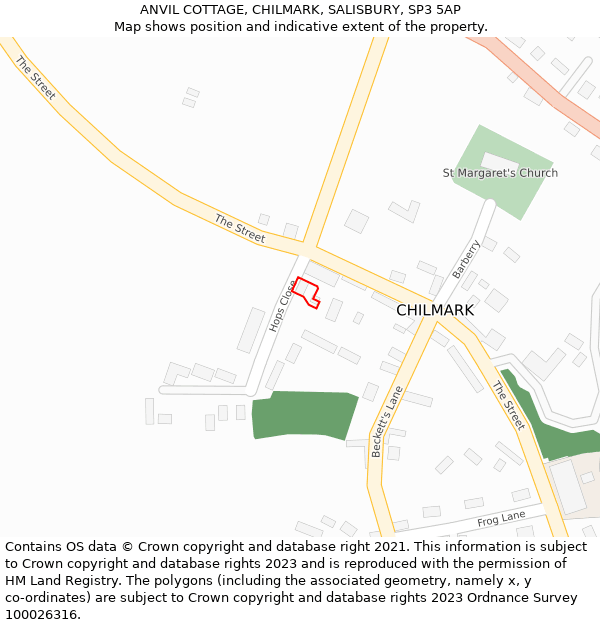 ANVIL COTTAGE, CHILMARK, SALISBURY, SP3 5AP: Location map and indicative extent of plot