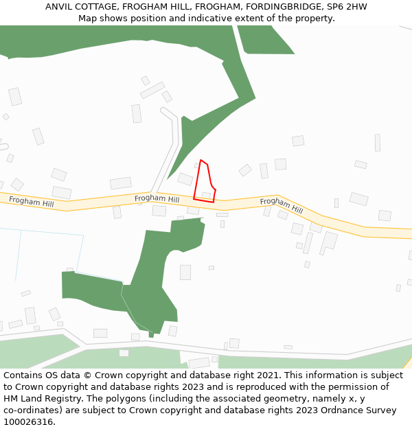 ANVIL COTTAGE, FROGHAM HILL, FROGHAM, FORDINGBRIDGE, SP6 2HW: Location map and indicative extent of plot