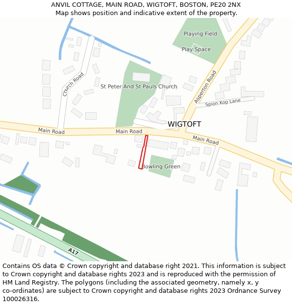 ANVIL COTTAGE, MAIN ROAD, WIGTOFT, BOSTON, PE20 2NX: Location map and indicative extent of plot