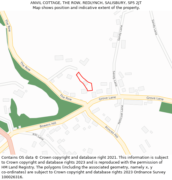 ANVIL COTTAGE, THE ROW, REDLYNCH, SALISBURY, SP5 2JT: Location map and indicative extent of plot